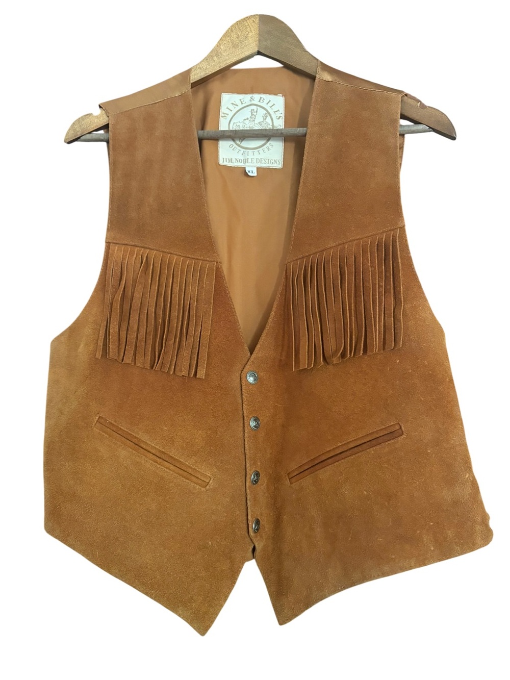 Vintage Mine & Bill’s Outfitters Leather Suede Fringe Western Vest XL Jim Noble